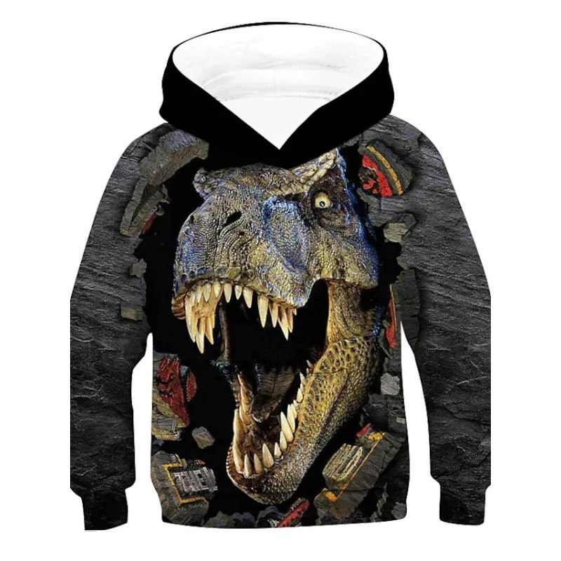 شرسة ديناصور ثلاثية الأبعاد طباعة هوديي الرجال ملابس الأطفال طويلة الأكمام البلوز معطف Harajuku الشارع الشهير Y2K الاتجاه غير رسمي هوديس