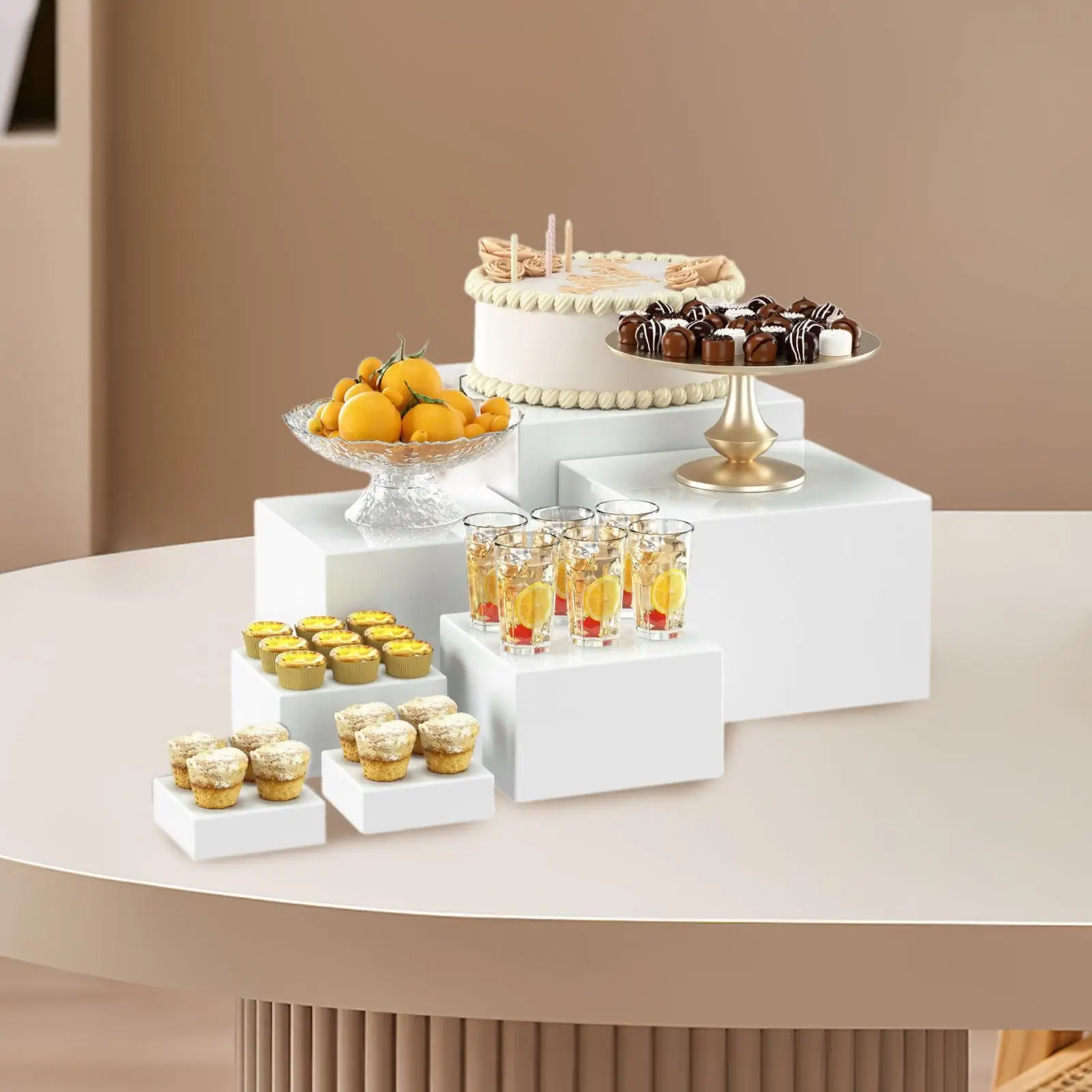 7 Pieces Buffet Riser Stackable Space Saving for Food Cupcake Small Figurine Food Riser for Buffet Table Acrylic Display Stand