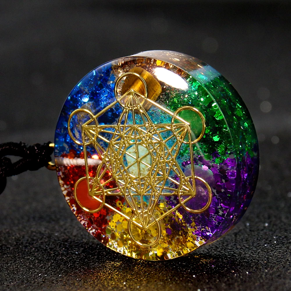 Orgonite Metatron Cube Colar, Chakra Natural Pedra, Lantejoulas Pingente, Energia Yoga, Cura, Meditação Reiki, Pêndulo Presente Da Jóia