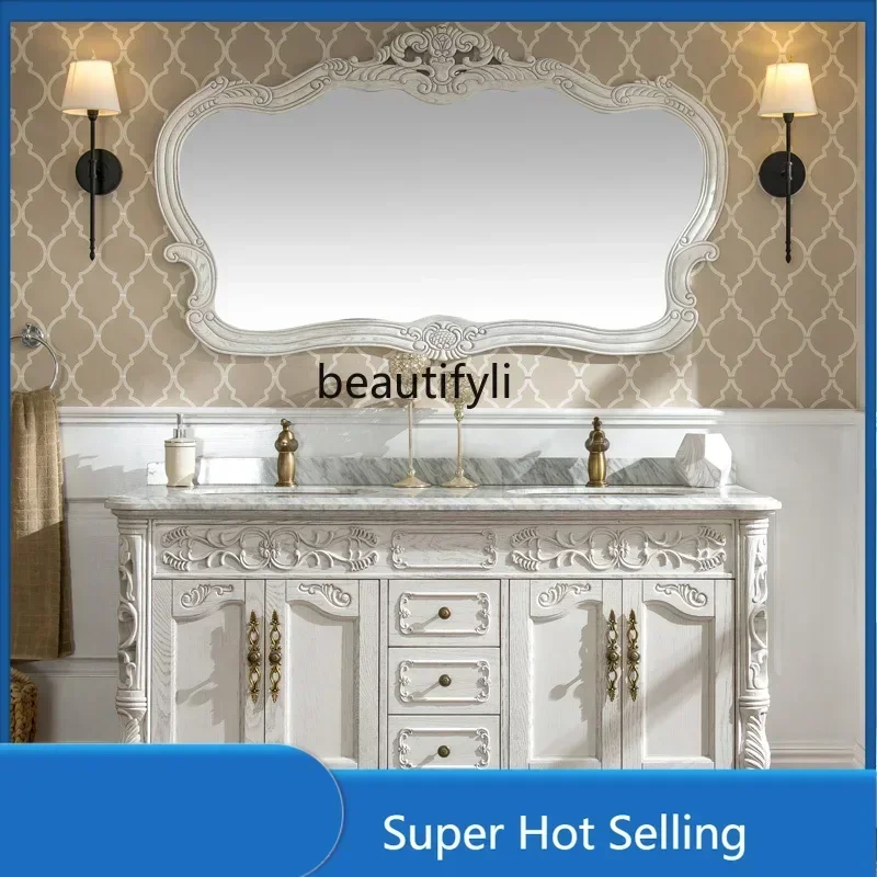 54European-Style Washbasin Cabinet Combination Luxury Red Oak Bathroom Cabinet Double Basin Bathroom Table
