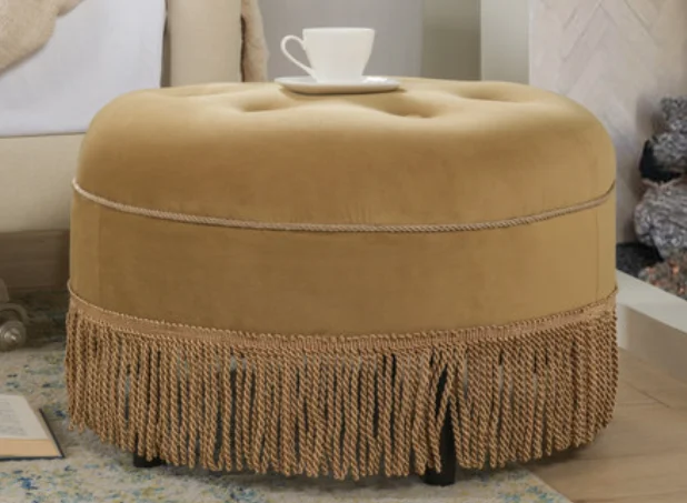

Yolanda 24" Round Upholstered Accent Ottoman, Gold