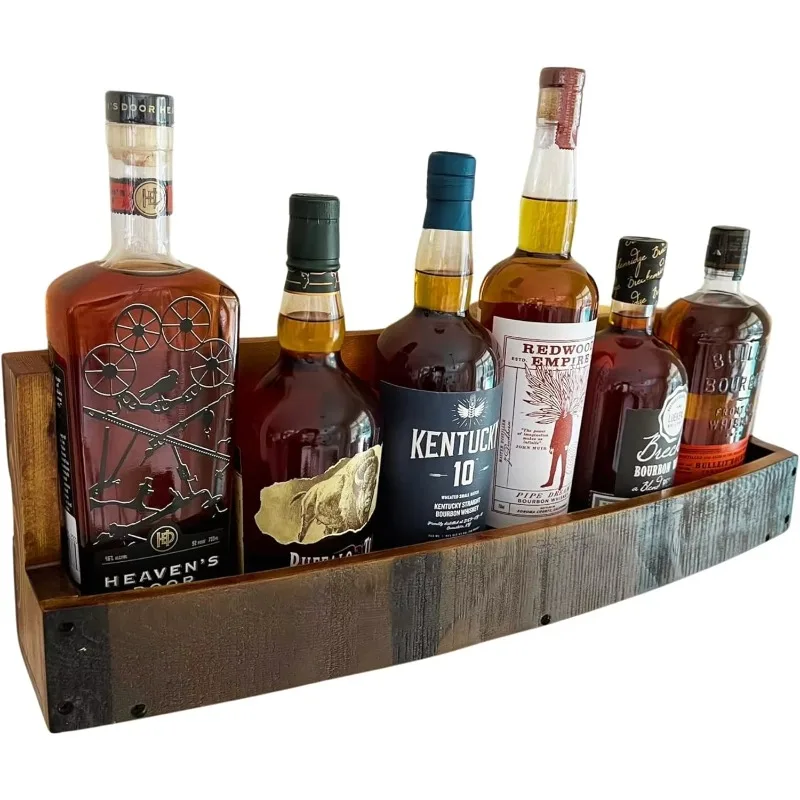 

Whiskey & Wine Barrel Shelf - Rustic Wall-Mounted Wooden Rack for Liquor Bottles, Bourbon Display, Space-Saving Home Bar