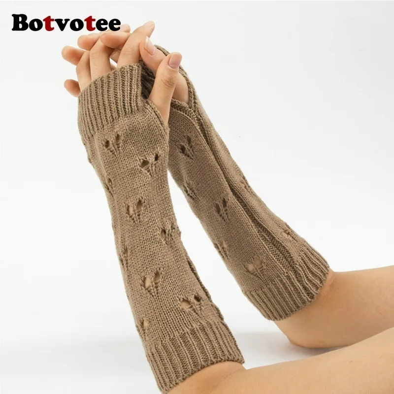 Botvotee Fingerless Gloves Sleeves for Women Y2k Accessories Arm Warmers Knit Winter Warm Long Sleeves Cute Hands Free Gloves
