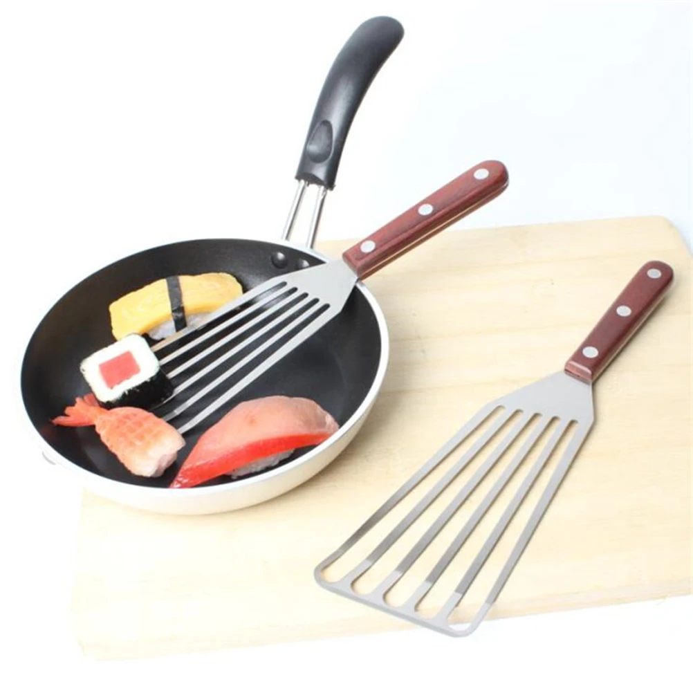 

Fried Shovel Stainless Steel Wooden Handle Slotted Turner Steak Spatula Hollow Design Kitchen Gadgets Baking Tools