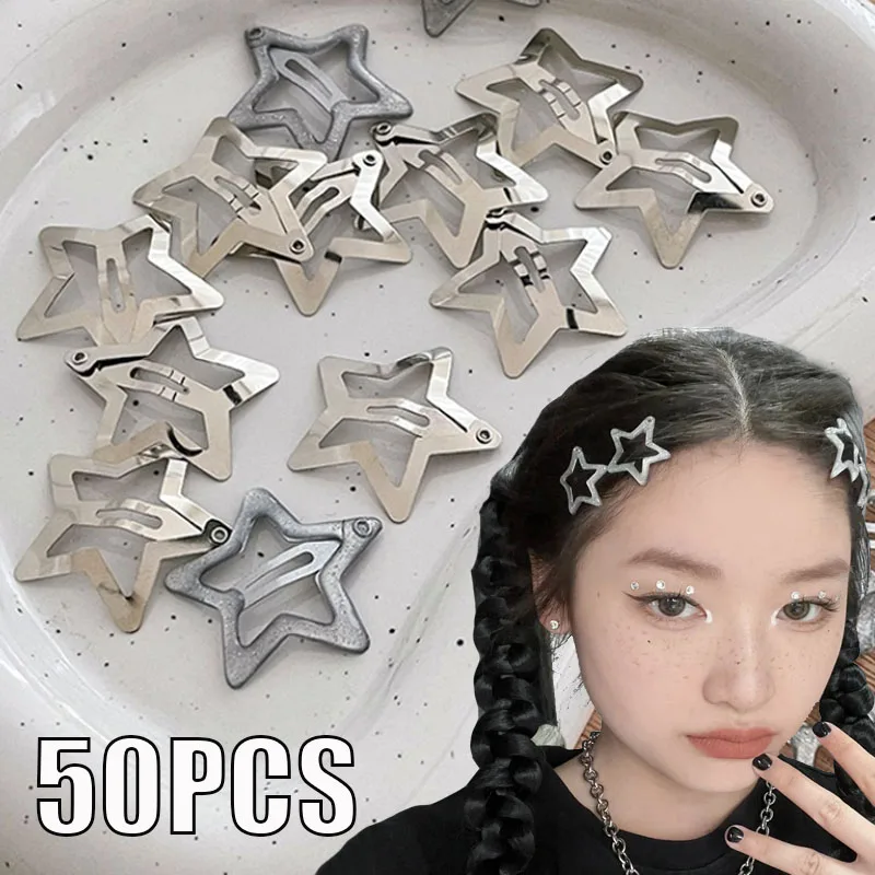 1/50pcs Silver Glitter Star BB Hair Clips Women Grils Cute Metal Y2K Star Hairpin Side Barrettes Hair Accessories Headwear Gift