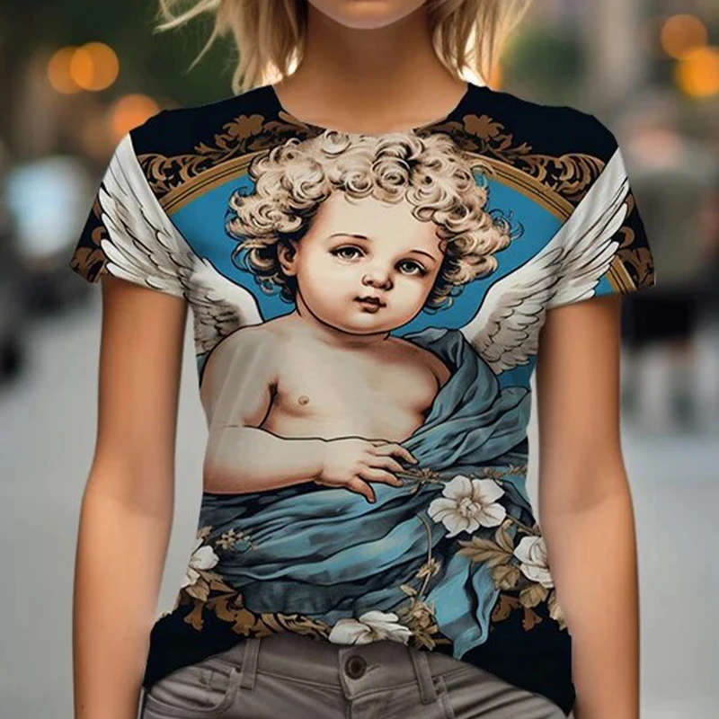 Summer Angel Baby 3D Print T-shirts Women Streetwear Casual Fashion Y2k Short Sleeve T Shirt O-neck Kids Tees Tops Clothing