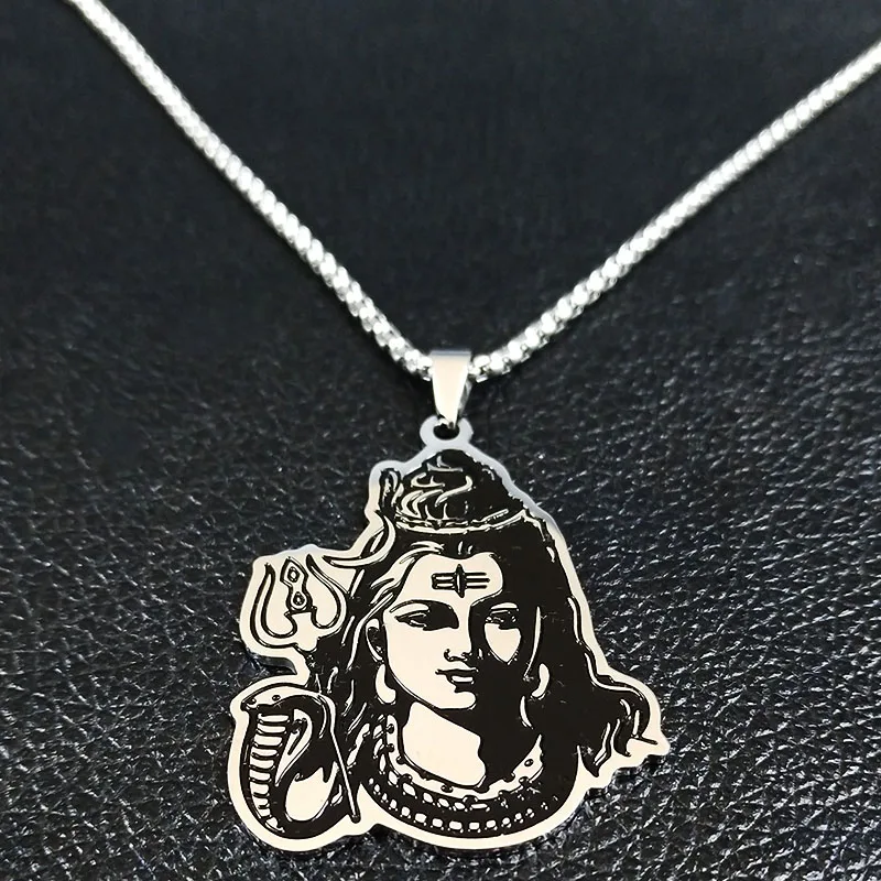 Black Enamel Stainless Steel Shiva Parvati Ganesha Indian Art Hindu God Figure Religious Necklaces Pendants Jewelry N3224S02