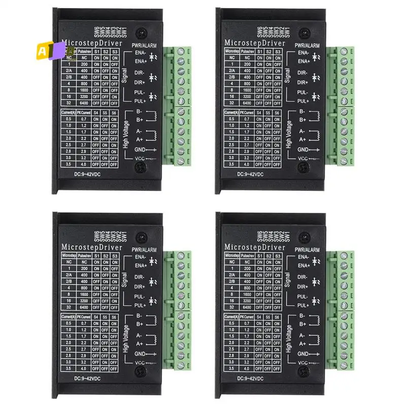 

A08F-TB6600 Stepper Motor Drivers, 4Pack 4A Stepper Driver Controller CNC Digital Mini Step Driver For 42/57/86 Stepper Motor