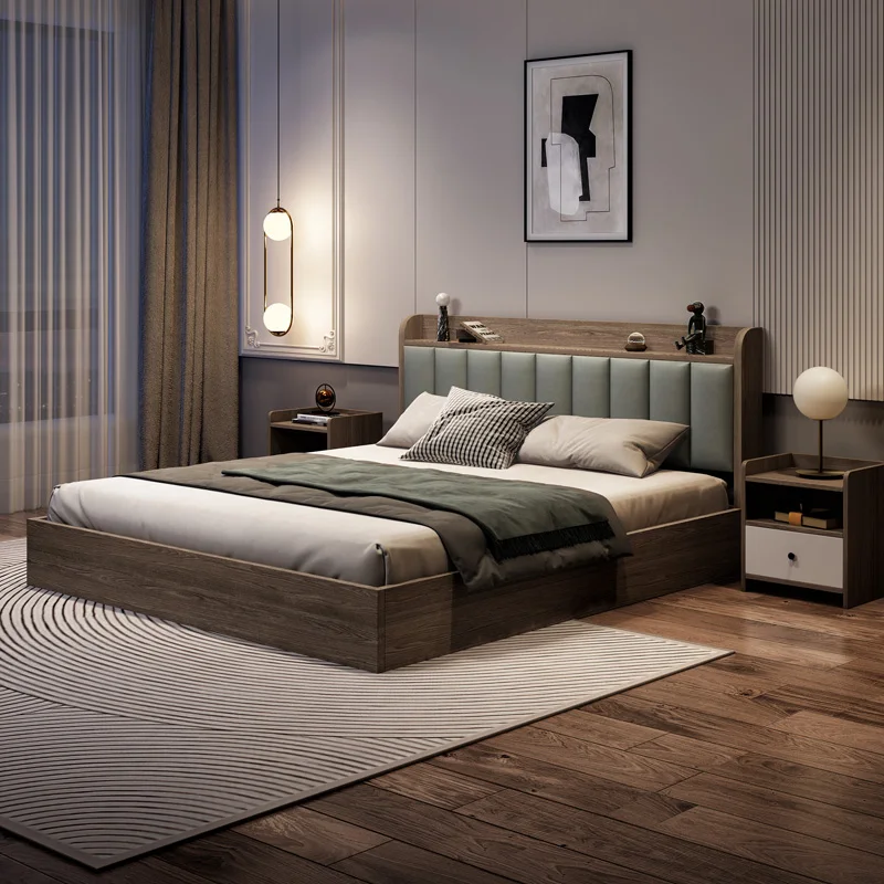 Modern simple double bed master bedroom single occupancy room tatami bed frame simple bed