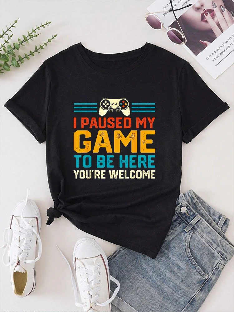 Game Pattern Colorful Letter	Women t shirt Summer Fashion Short sleeved T-shirt Tee Tops Printed O-neck Casual T-shirt