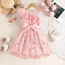 Dress For Kids 2-7 Years old Birthday Ruffled Embroidered Sleeveless Floral Princess Dresses Ootd For Baby Girl