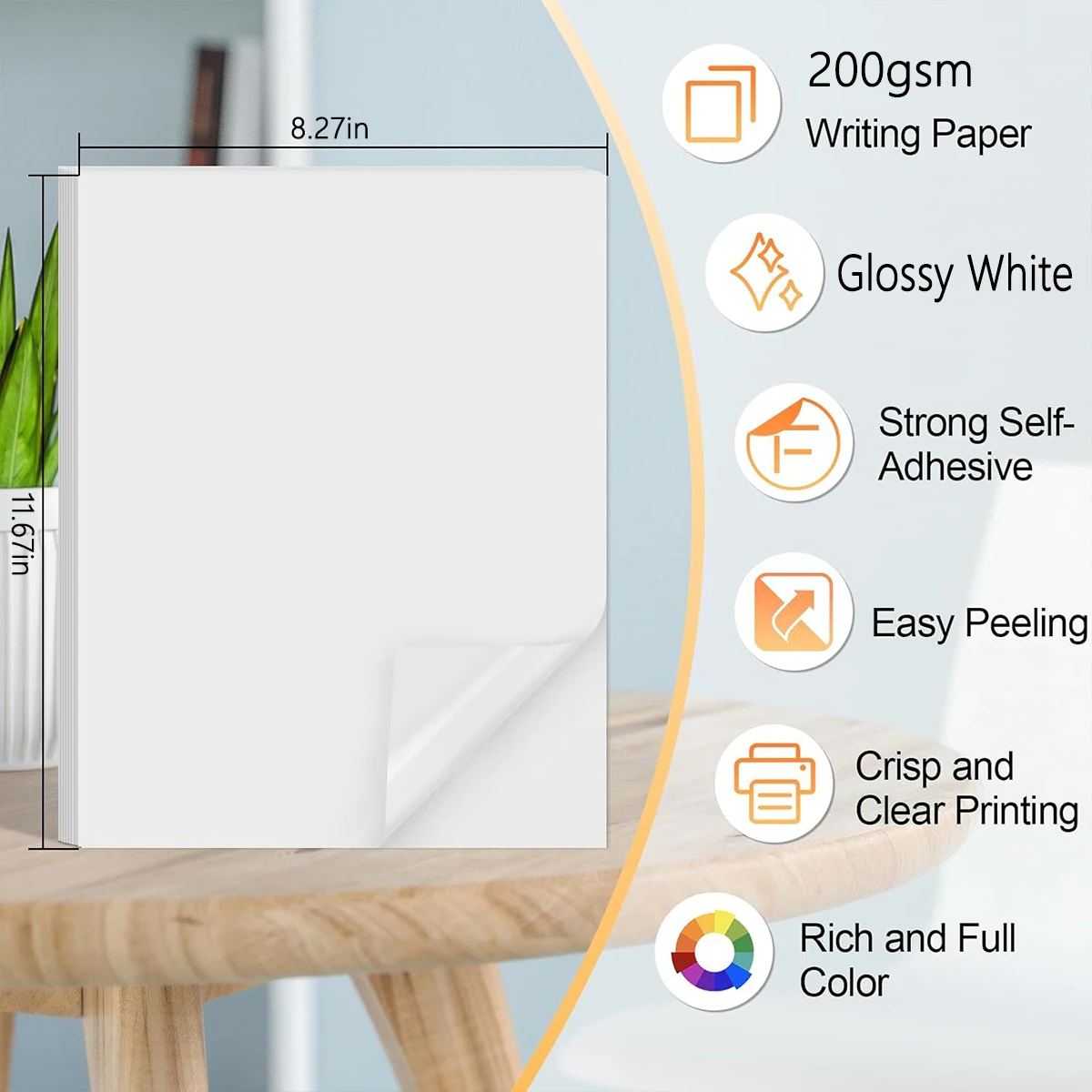 A4 Self-Adhesive Glossy Photo Paper,Sticky Photo Paper, 8.27*11.69inch, 200 GSM,Inkjet for Photos,Labels,DIY,Office