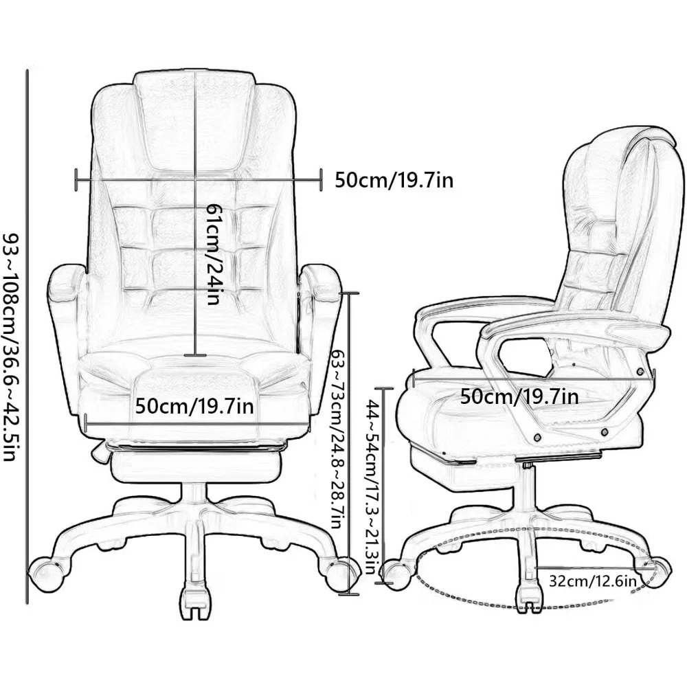 كرسي مكتب مريح من جلد البولي يوريثان مع مسند للقدمين، كرسي مكتب تنفيذي عالي الظهر للكمبيوتر مع وظيفة إمالة ومساند للذراعين، الارتفاع