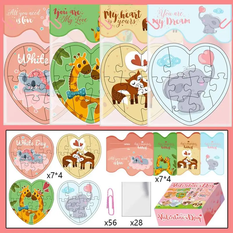 Rompecabezas de animales para niños, juego de rompecabezas con forma de corazón de dibujos animados, juguetes rompecabezas, tarjeta de felicitación, rompecabezas para el Día de los niños, Día de San Valentín