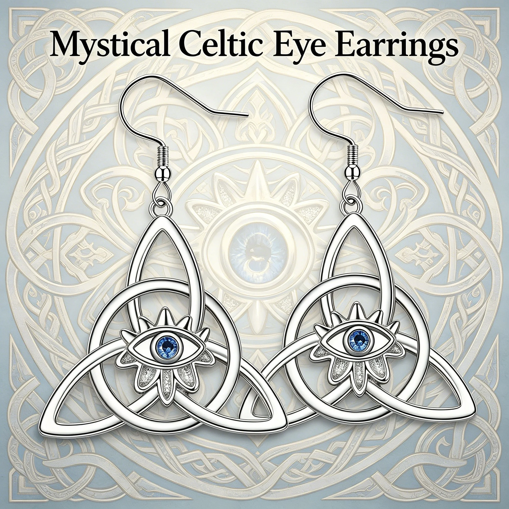 Silvery Tone Zinc Alloy Mystical Celtic Eye Dangle Earrings, Triquetra Knot Spiritual Jewelry Gift for Women Girls