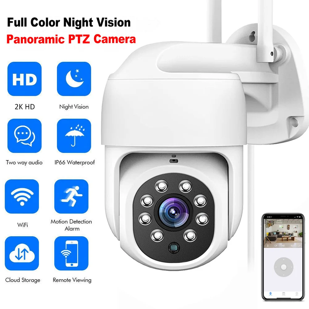 2K PTZ WIFI IP Camera Waterproof Smart Home Surveillance Security Protection WiFi Camera Outdoor Human Detection Dome