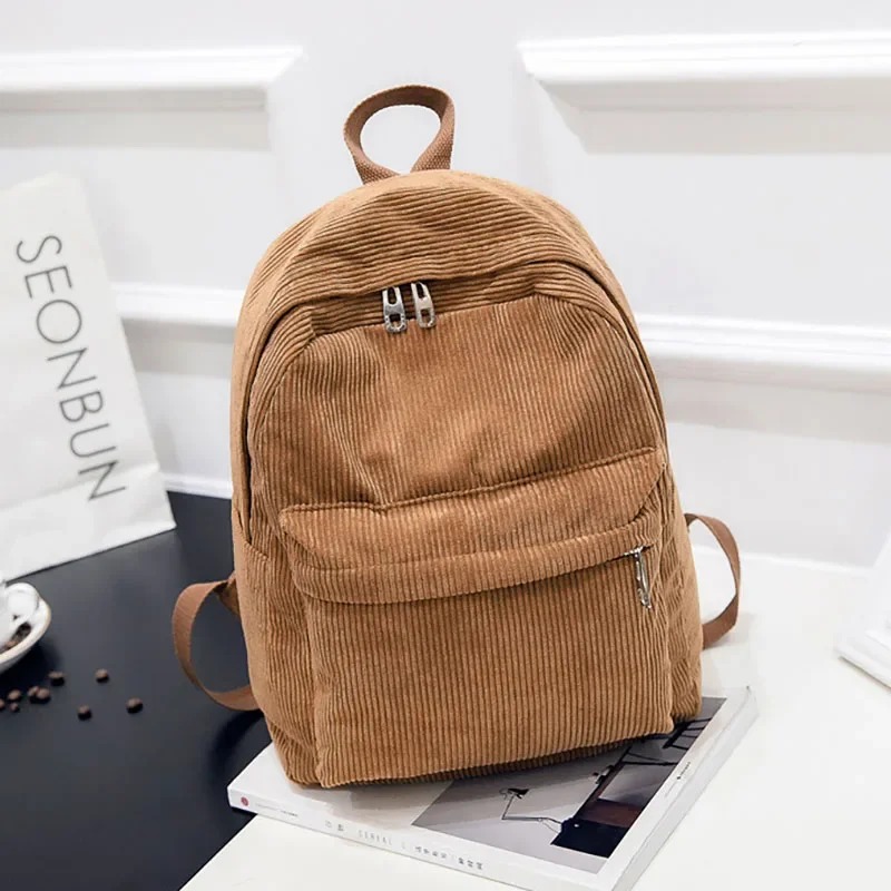 Corduroy Backpack Fashion Women School Pure Color Shoulder Bag Teenger Girl Bags Female Mochila Bagpack Pack