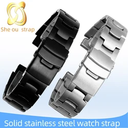 Stainles Steel Watchband For Casio PROTREK PRW-3000/3100 PRW-6000/6100 Watchstrap Men's Steel Band  Flange 16mm