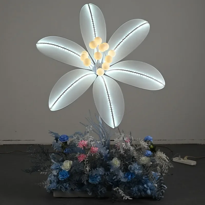 Lily background three-piece wedding decoration ornament milk silk cloth wrought iron paint LED light strip props