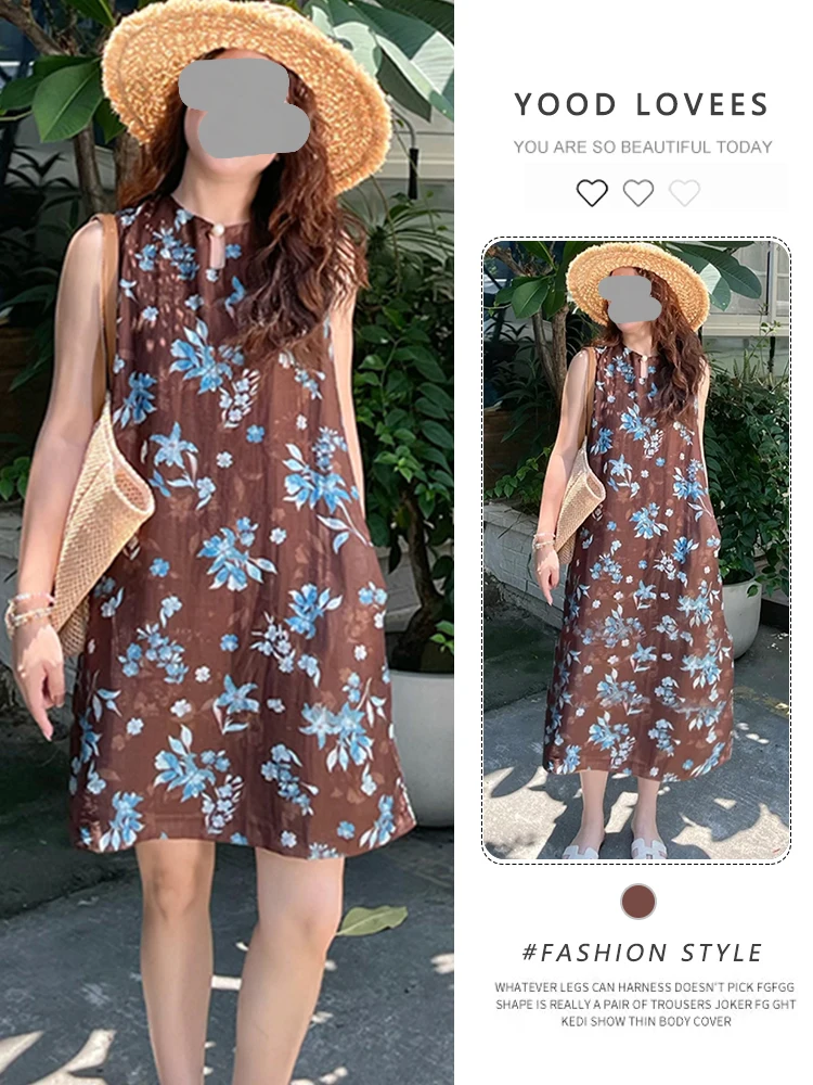 Retro Floral Weste Dr frauen runde Ne Svel Ele Anti-aging ort Rock Sommer Koreanische Sle Hohe Taille A-linie Dr