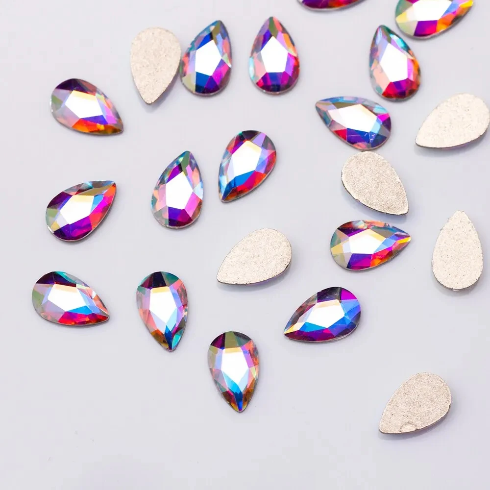 100szt Crystal AB Nail Art Rhinestone Flatback Drop Flame Shape Nail 3D Decorations Manicure Gems Supplies for Professionals