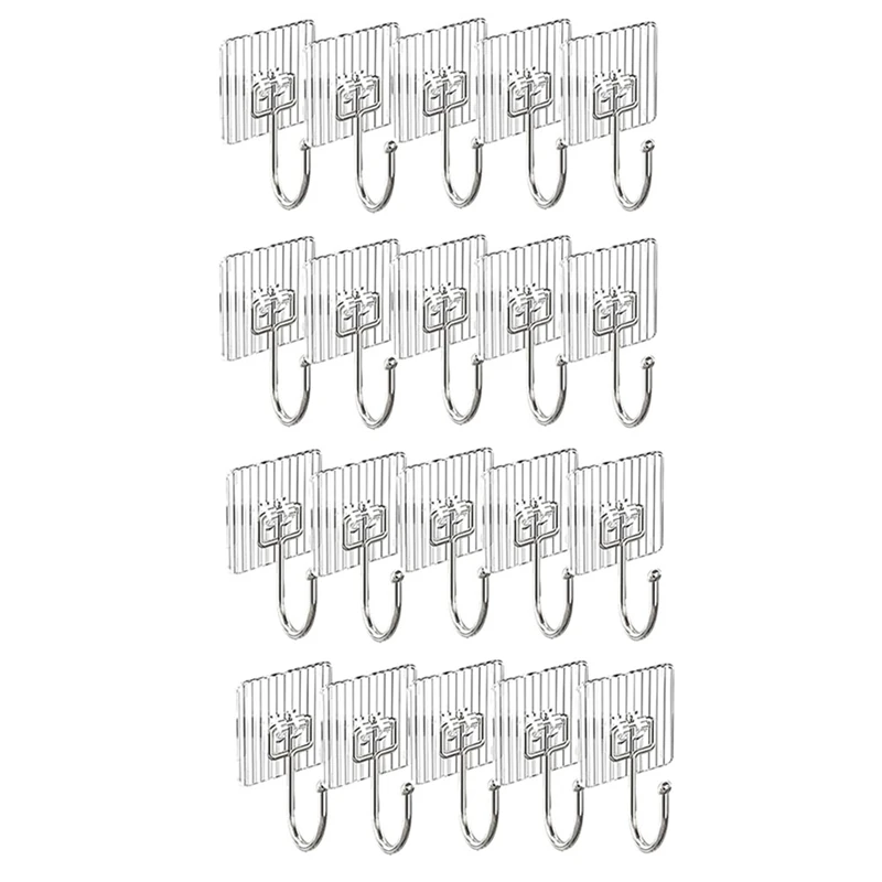 

20 Pack Acrylic Sticky Adhesive Hooks Heavy Duty 44Lb(Max) Waterproof For Hanging For Bathroom,Kitchen