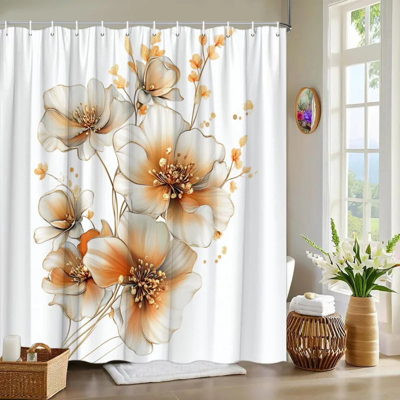 

1 шт. занавеска для душа с цветочным принтом, полиэфирная ткань, можно стирать в машине, подходит для украшения ванной комнаты