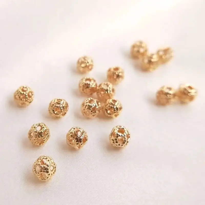 14K plated gold Bead color preservation hollow bead floret ball loose bead DIY hand - made first accessory material