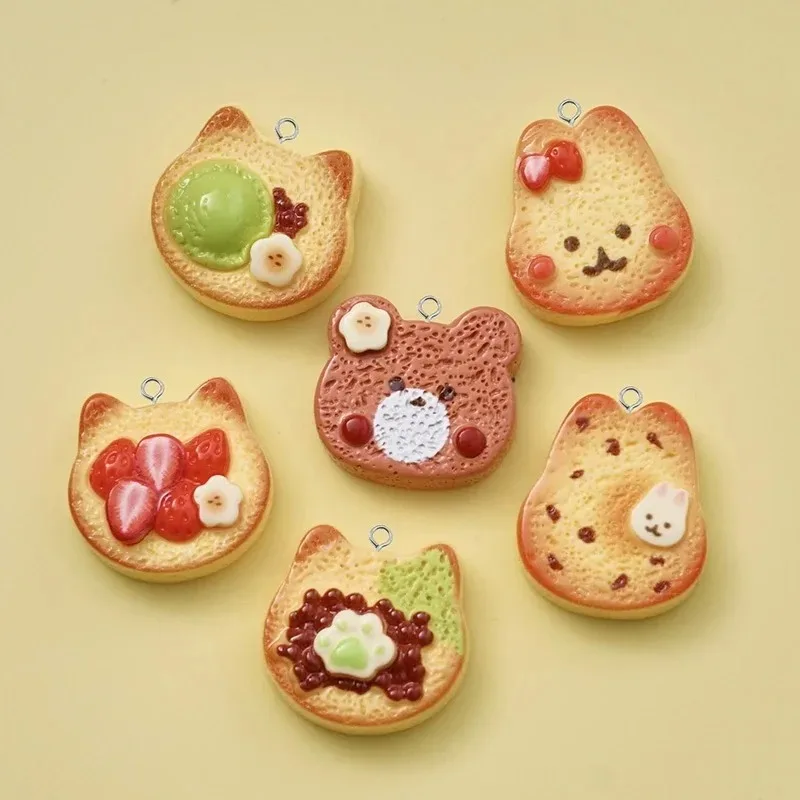 Mini Animal Toast Bread Resin Charms 10pcs Strawberry Chocolate Jam Cookie Pendants Jewelry Making Findings For Earrings