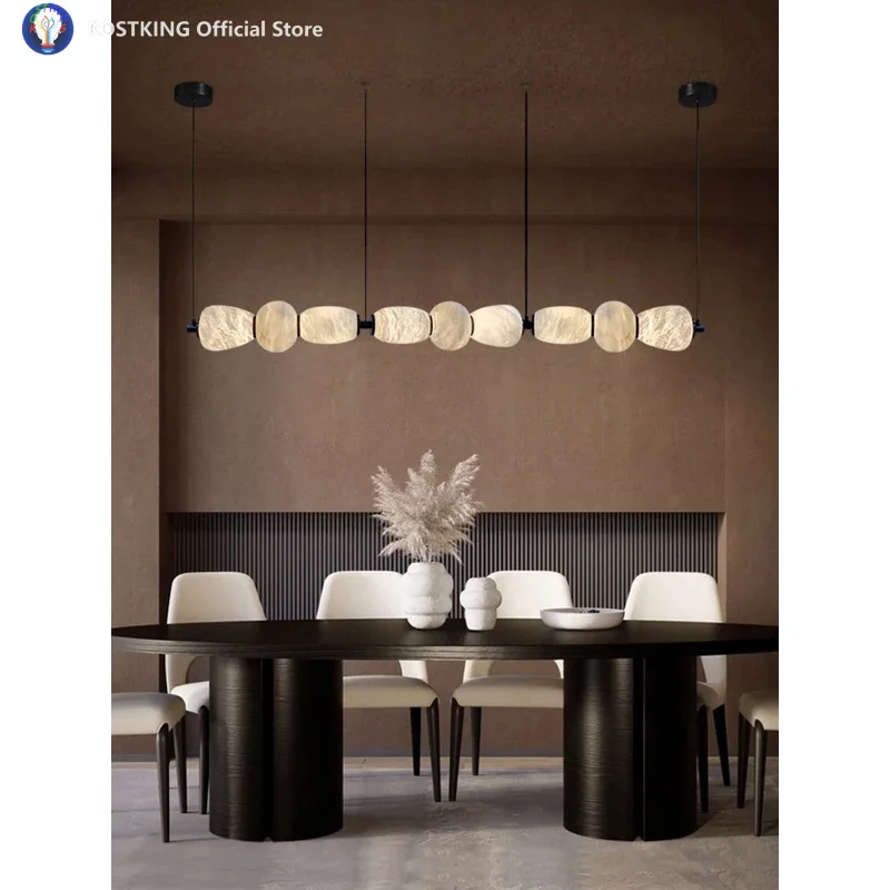 Art Deco Natural Marble Black Chrome Designer LED Hanging Lamps Lustre Alabaster Pendant Lamp.Pendant Light For Dinning Room