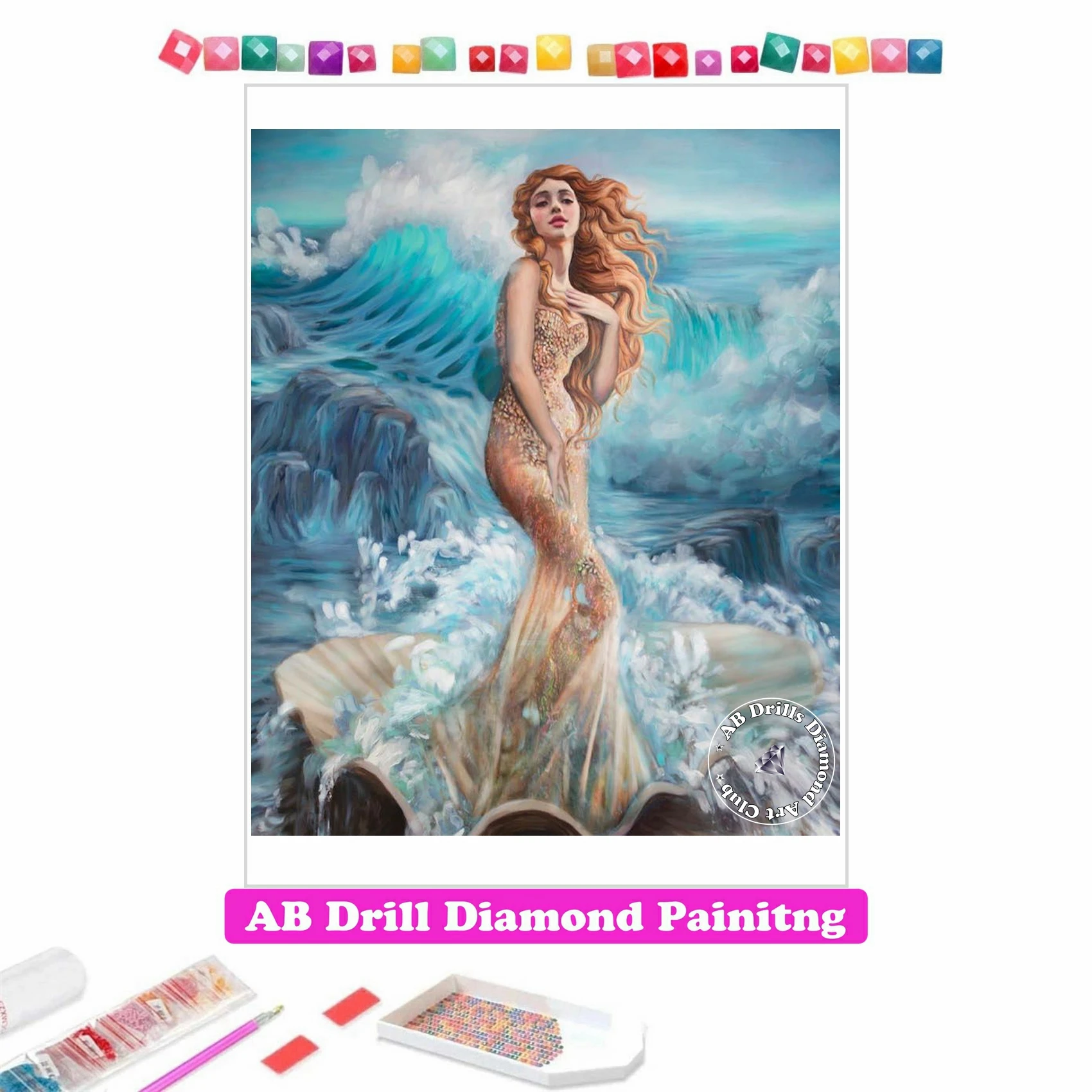 

Goddesses of the Sea DIY AB Drill Diamond Painting Mosaic Mermaid Pictures of Rhinestones Cross Stitch Handmade Craft Home Decor