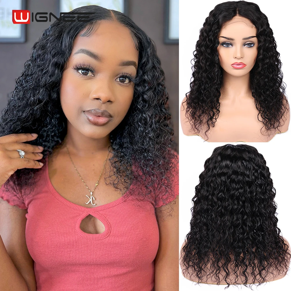 Wignee Lace Closure Water Wave Wig Human Hair Wigs For Black Women Deep Wave 4x4 Glueless Lace Closure Wig Pre-plucked Hairline