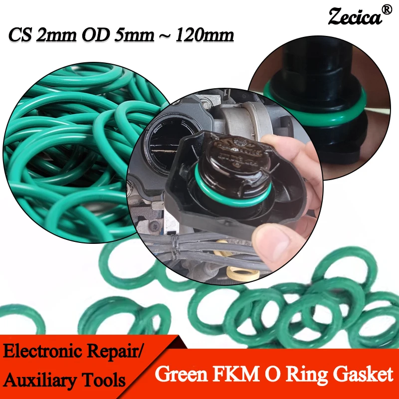 

10/50Pcs FKM O Ring Gaskets Green CS 2mm OD 5mm ~ 120mm Fluorine Rubber Sealing Washer Heat resistant Oil Resistant Acid Alkali