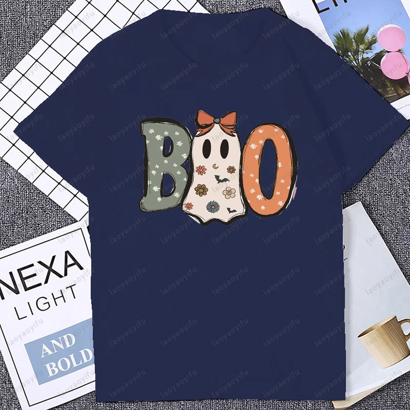 Leuke Boo Halloween Spooky Skeleton Ghost TShirt Casual Mode Losse Korte Mouw Katoen Vrouwen Streetwear Y2K Man T-shirt
