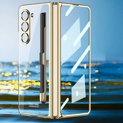 Transparent Plating Pen holder Cover for Samsung Galaxy Z Fold 6 5 5G Case Slim Clear hard PC Cover With Front Glass