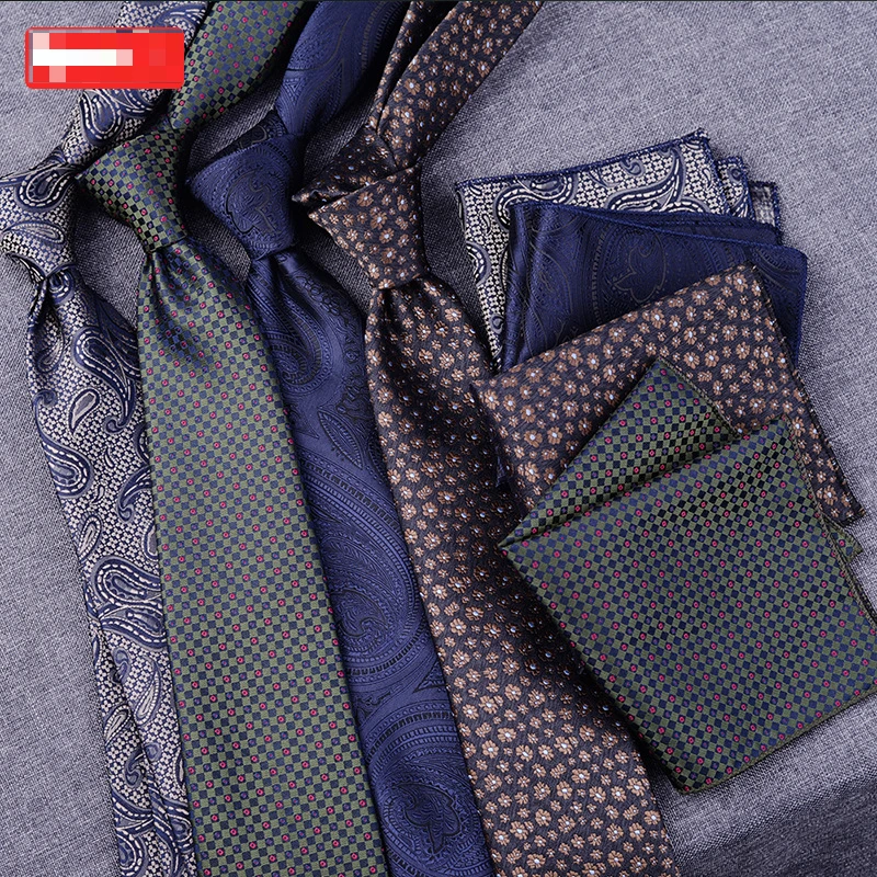 Casual Hand Tie Pocket Square Men Two-piece Men's Business Suit Shirt Accessories Elegant Mens Ties Luxury Men's Tie Set for Men