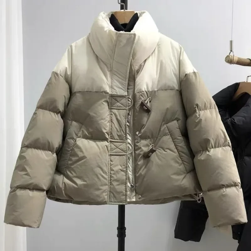 Abrigo de algodón de gama alta, Parkas cortas, Chaqueta de algodón cálida para Mujer, diseño elegante holgado de retales para invierno, prendas de vestir exteriores a prueba de viento para Mujer, nuevo