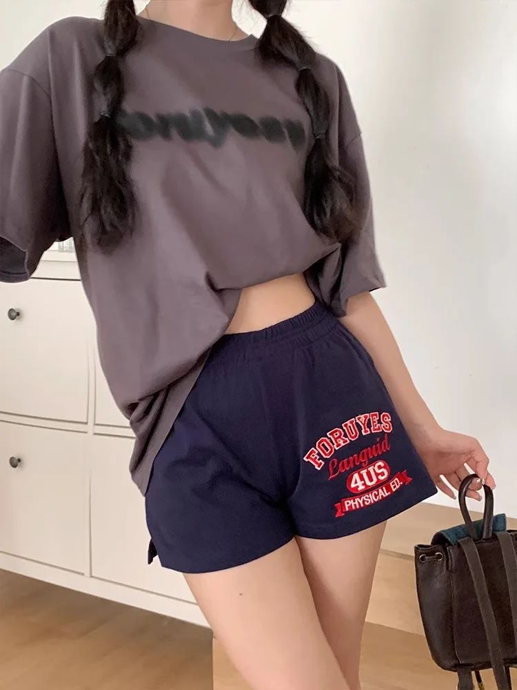 

Loose orts American Retro Campus Sle Couple Trendy Brand Logo Slogan Casual Pants Youth Summer Faion Casual Wear