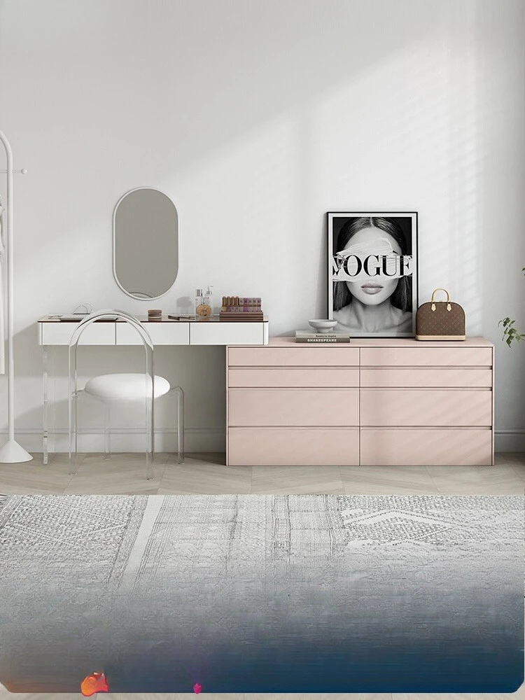 

Simple tone floor-to-ceiling makeup table drawer dresser girl cute wind pink table dopamine furniture customization