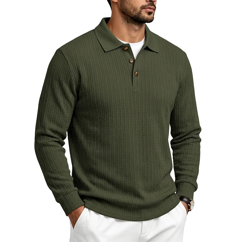 Herren Herbst-Winter US-Größe Jacquard Schlangenmuster Langarm-Poloshirt, Lässiges Einfaches Revers-Unterhemd – Detail 7