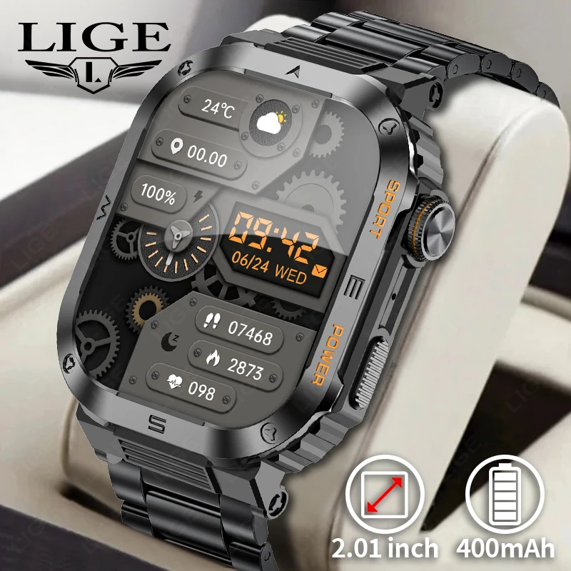 LIGE Rugged Durable Military Smart Watch Men 400mAh Long Battery Life Health Monitor Fitness Smartwatch For Android IOS Xiaomi