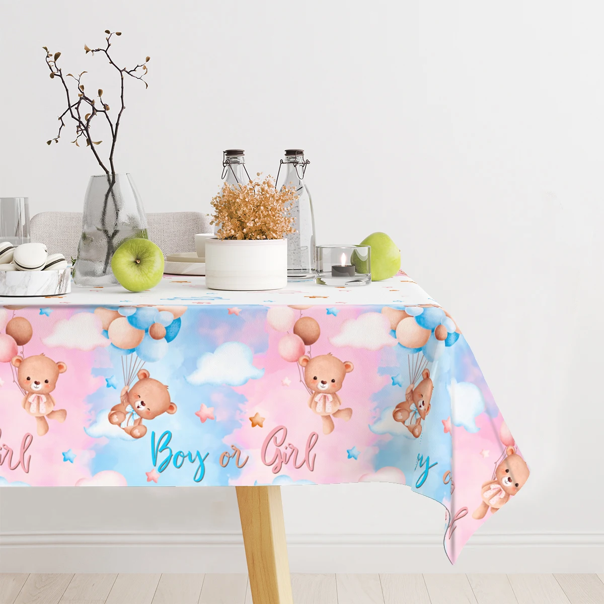 Gender Reveal Party Tablecloth Boy or Girl Baby Shower Decor Newborn Table Cover He Or She Gender Reveal Party Supplies