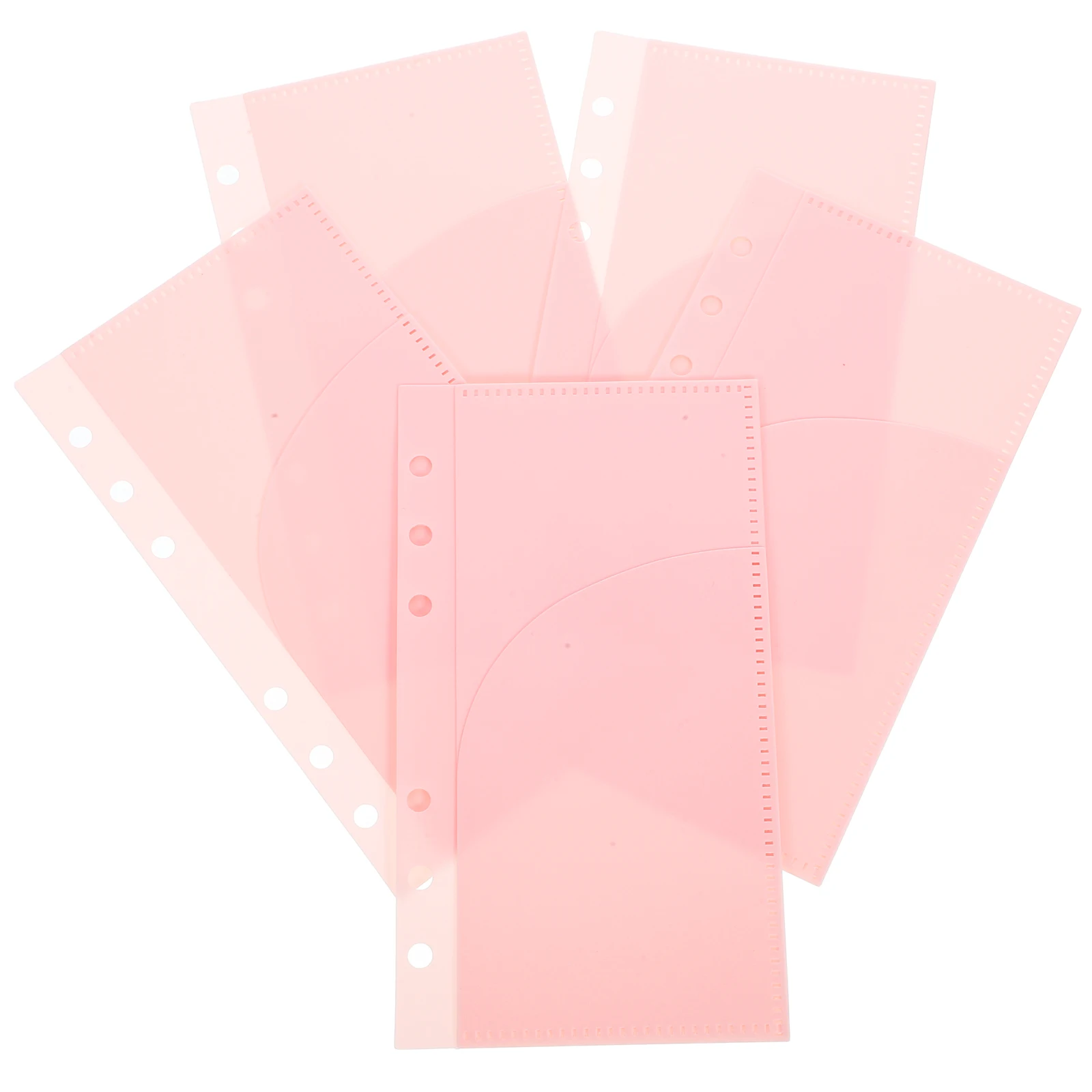 

5pcs A6 Replaceable Budget Pocket Binder Inserts Frosted Transparent Mini Pockets Pink 6 Holes Design Portable Storage Cards