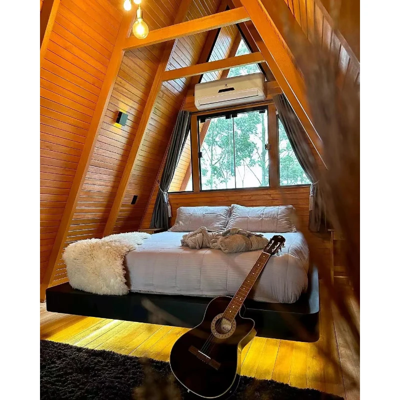 طقم جاهز من الفولاذ المقاوم للماء، منزل خشبي فاخر، شجرة منزل مثلث، منزل بإطار