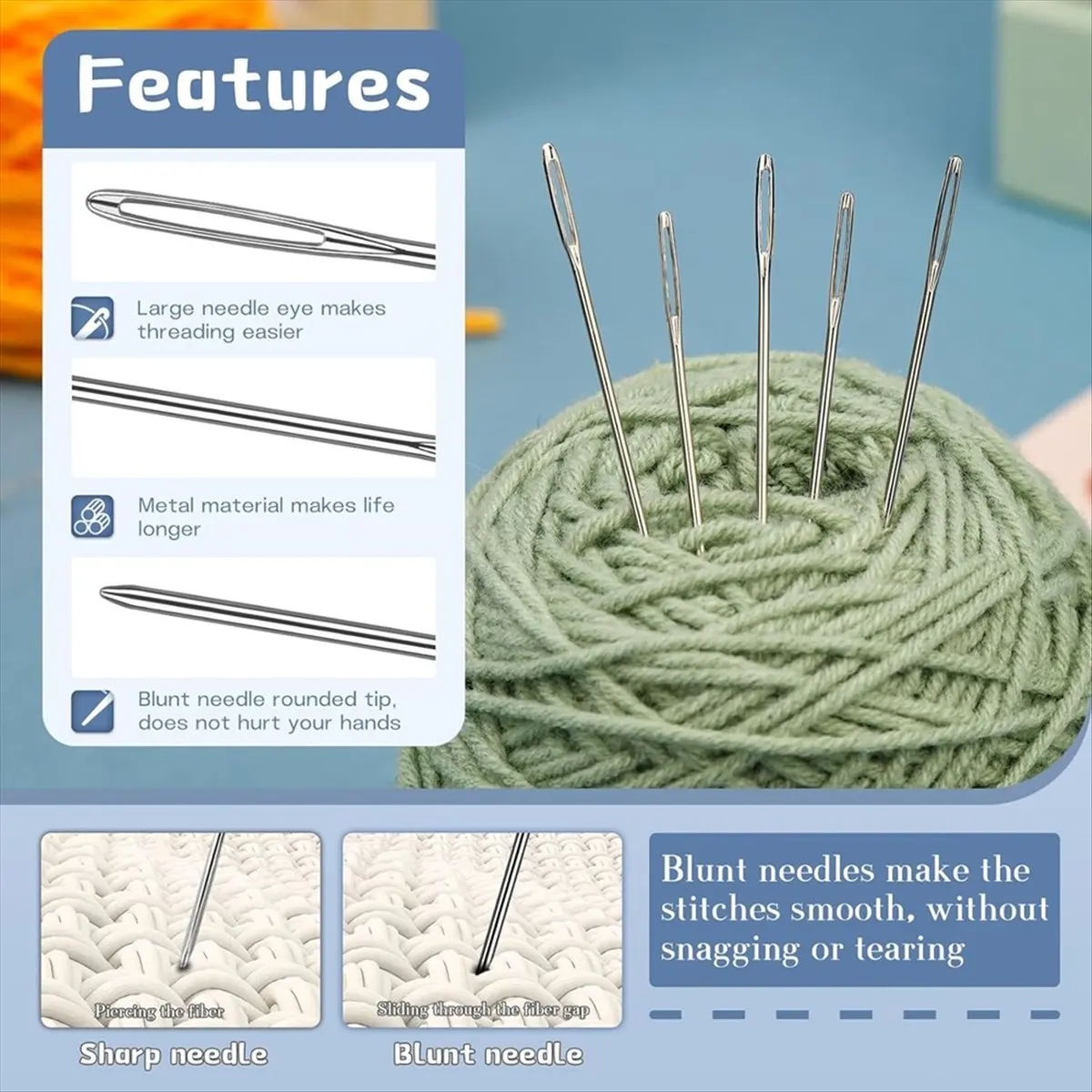 Large-Eye Blunt-Needles, Tapestry-Needle with Needle-Threader Thimble hand sewn Tools Metal