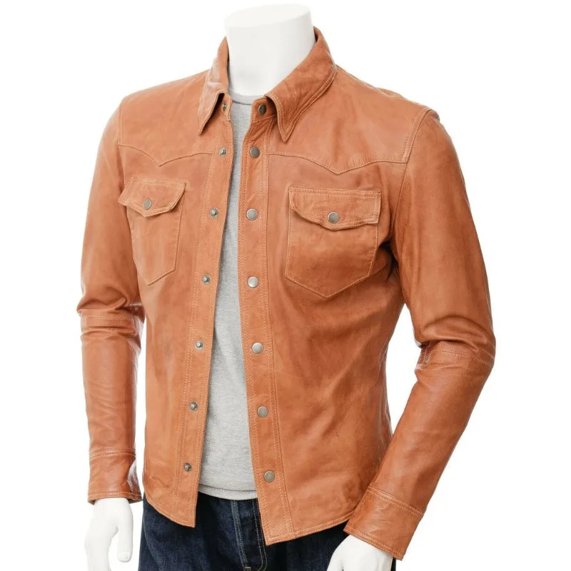 Coat Mens Real Lambskin Leather Jacket Biker Slim Fit Genuine Leather Shirt