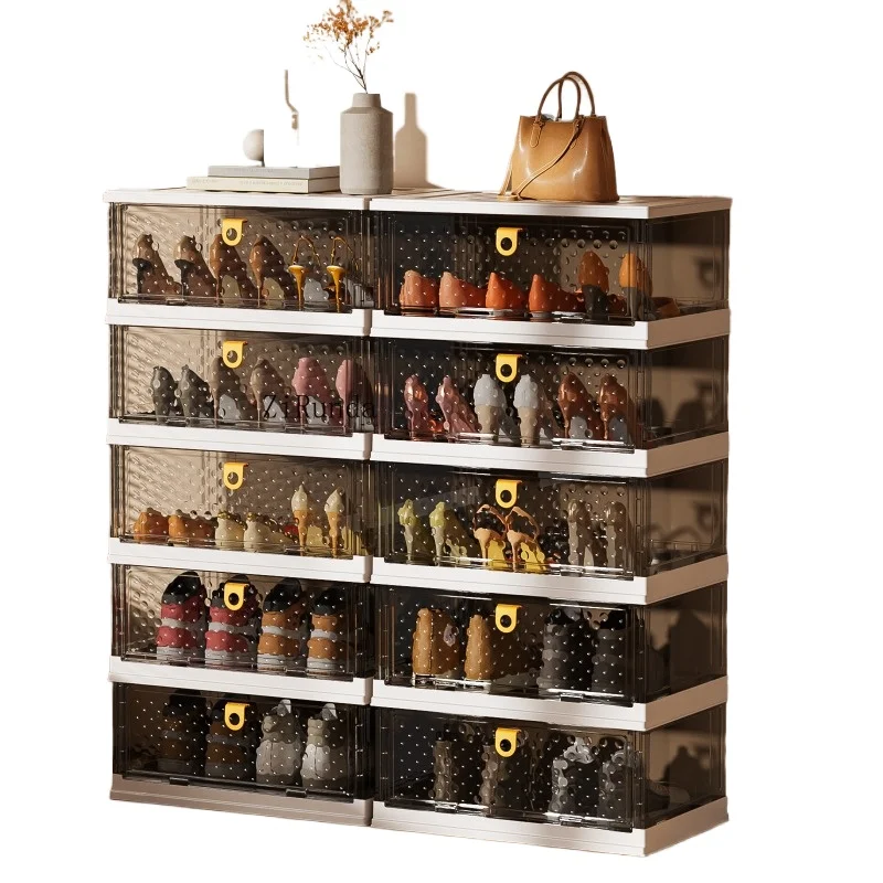 Light luxury plastic storage cabinet Large capacity dustproof multi-layer stackable floor wardrobe No assembly