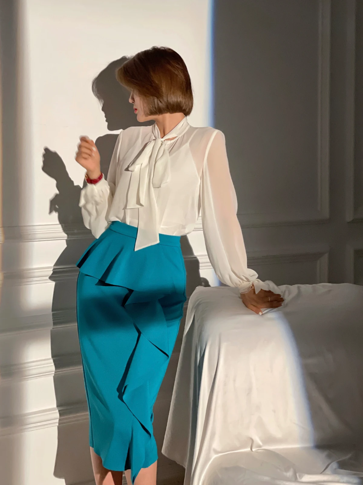 

XULU Original Simple Pure Color Air Layer f Skirt Luxury Lace Trim Midi Skirt Ele High Waist Plain Color Skirt