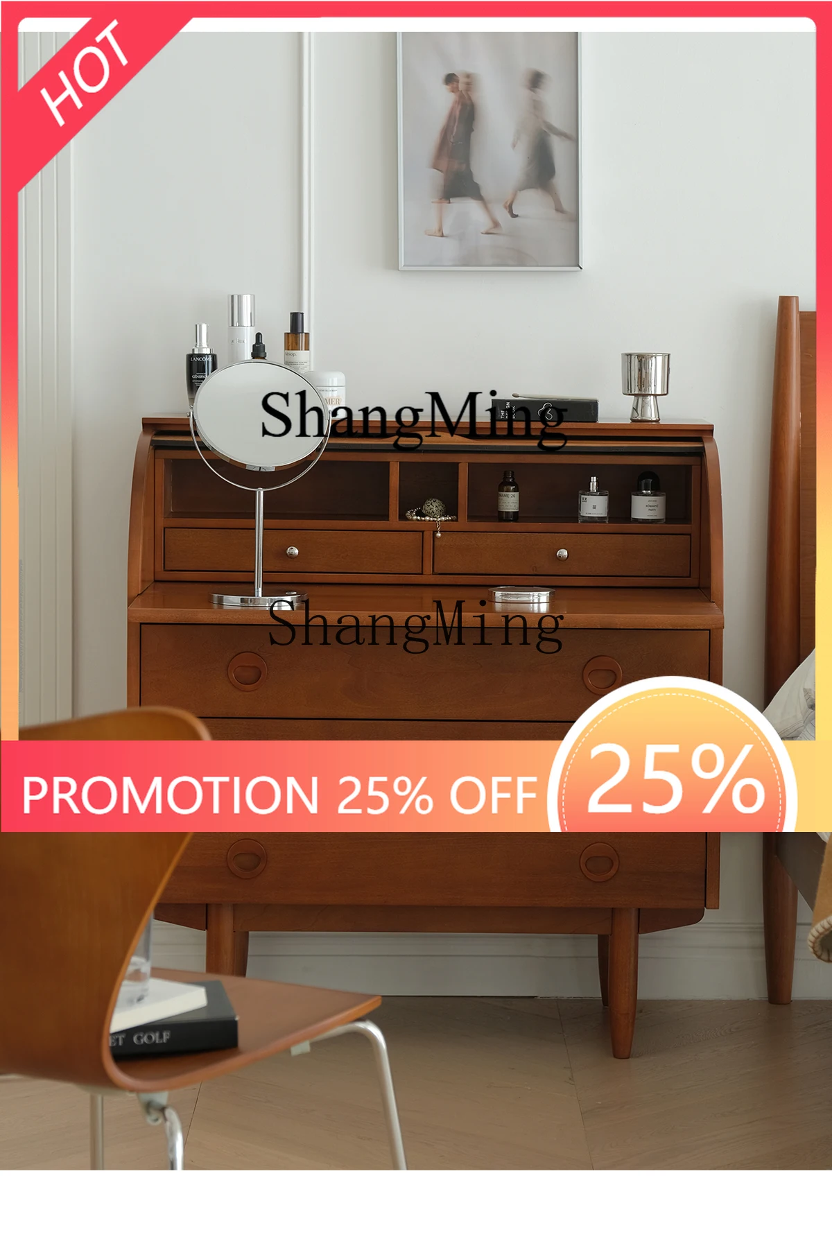 

FG Furniture Vintage Solid Wood Storage Cabinet Small Apartment Mid-century Bedroom Dressing Table