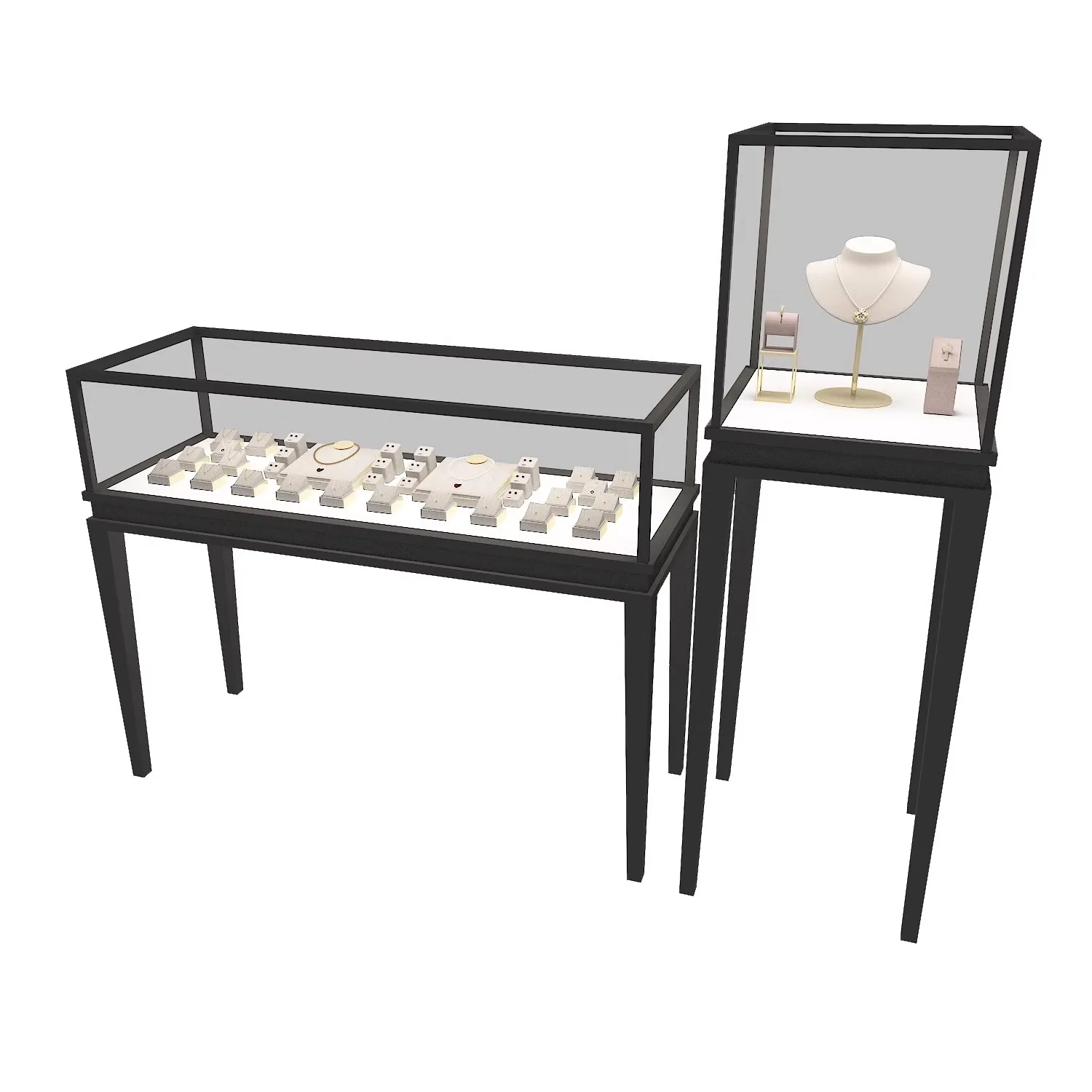 

Custom.Customized Luxury Black Metal Jewelry Display Cabinet Premium Showcase for Elegant Storefront
